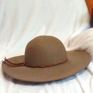 D&Y  Tan Wool Wide Brimmed Hat with leather twist band